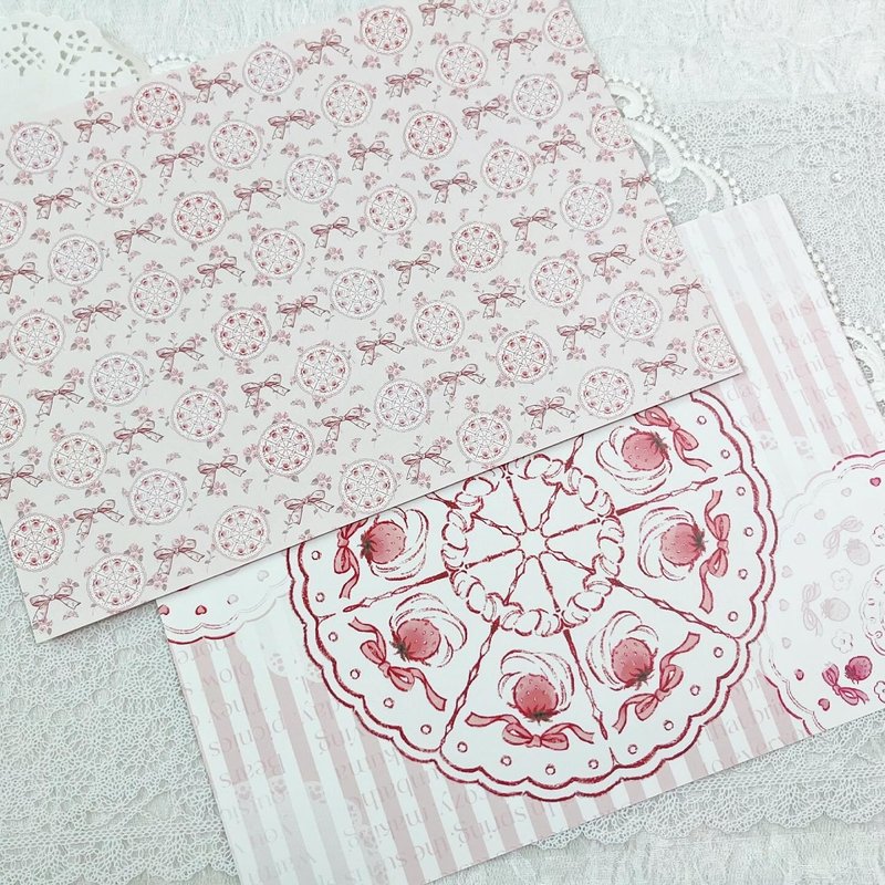 Ribbon x Strawberry Lace Design Paper - 禮物盒/包裝盒 - 紙 多色