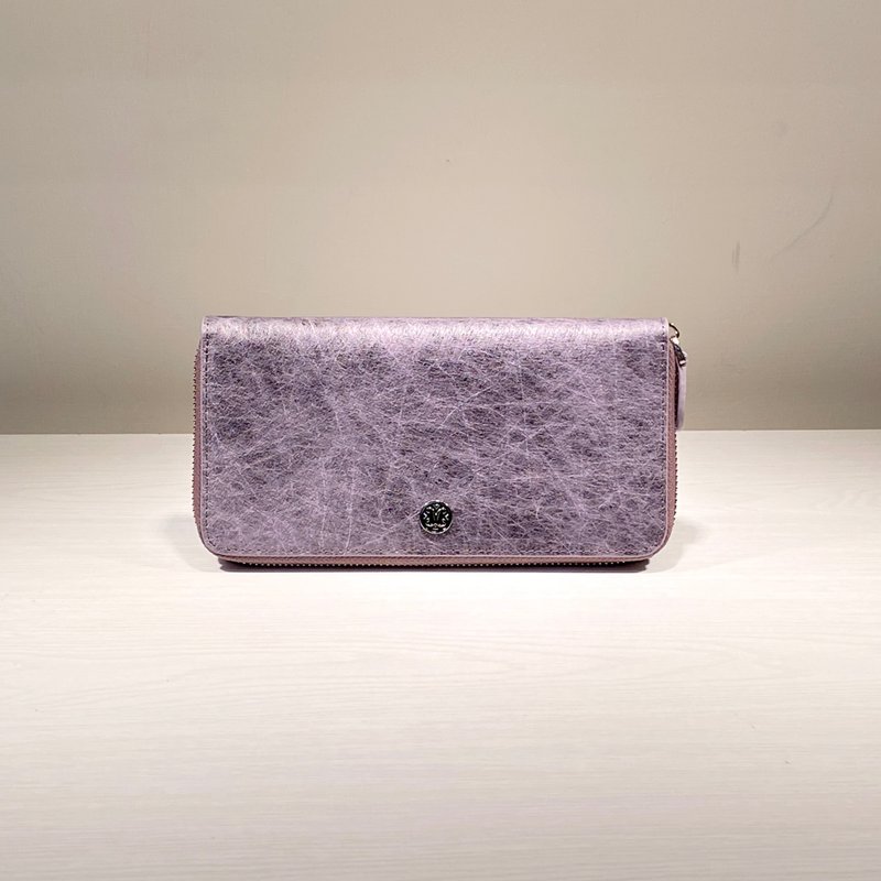 SWEETBURDEN Silk Cowhide-Zip Around Wallet-Violet , real cowhide,handmade - Wallets - Genuine Leather Purple