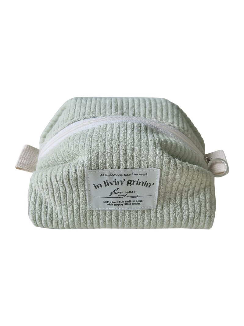 terry corduroy pouch M_milky sage - 化妝包/收納袋 - 其他人造纖維 綠色