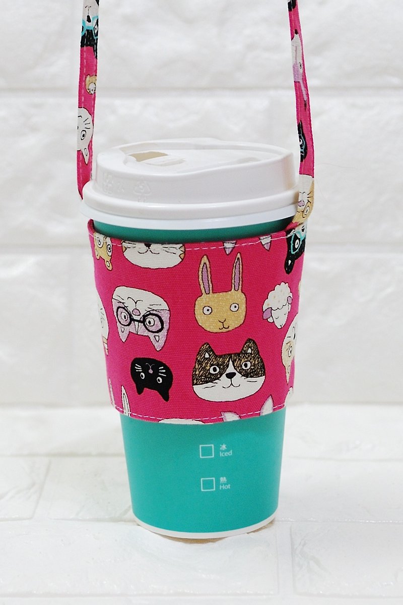Play cloth hand made. Cute animal eco-friendly beverage bag cup set - กระติกน้ำ - ผ้าฝ้าย/ผ้าลินิน สีแดง