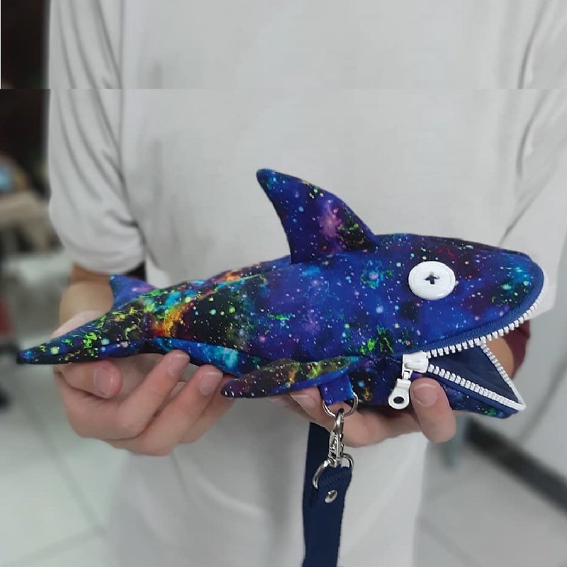 Star shark bag ~ dazzling starry sky color. With blue and white zipper. The whole bag is alive! - Messenger Bags & Sling Bags - Cotton & Hemp Blue