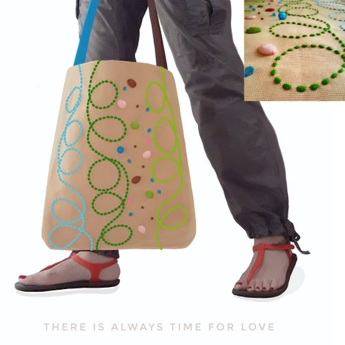 Aden’s ma 12x14 inch tote. Fun and original with hand-stitched design and beads