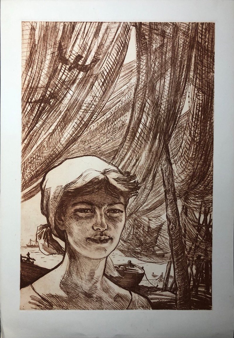 Morning, Young Girl, etching on paper from the series Toilers of the Black Sea - 海報/掛畫/掛布 - 紙 