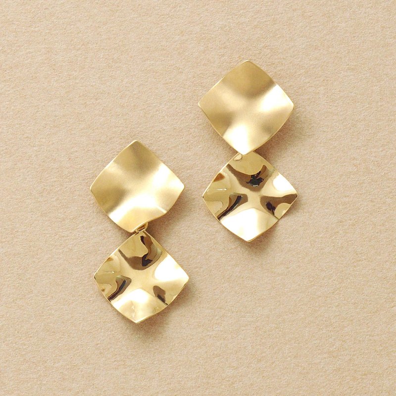 18K/10K 雙方盤耳環 (黃金) - 耳環/耳夾/耳骨夾 - 貴金屬 