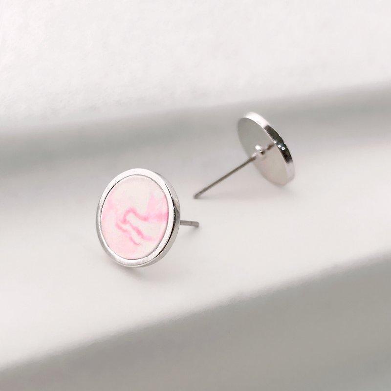 粉紅漣漪 粉白渲染 銀框 全手工耳環 - 耳環/耳夾 - 其他金屬 粉紅色