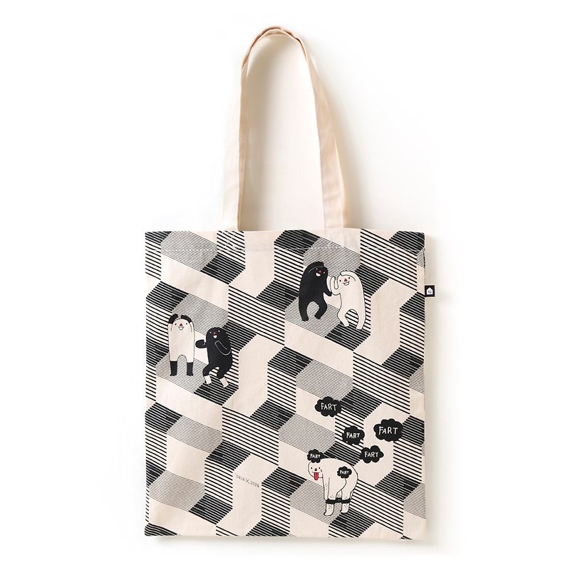 Black and white life / thick double ear bag + inner bag type - กระเป๋าแมสเซนเจอร์ - ผ้าฝ้าย/ผ้าลินิน ขาว