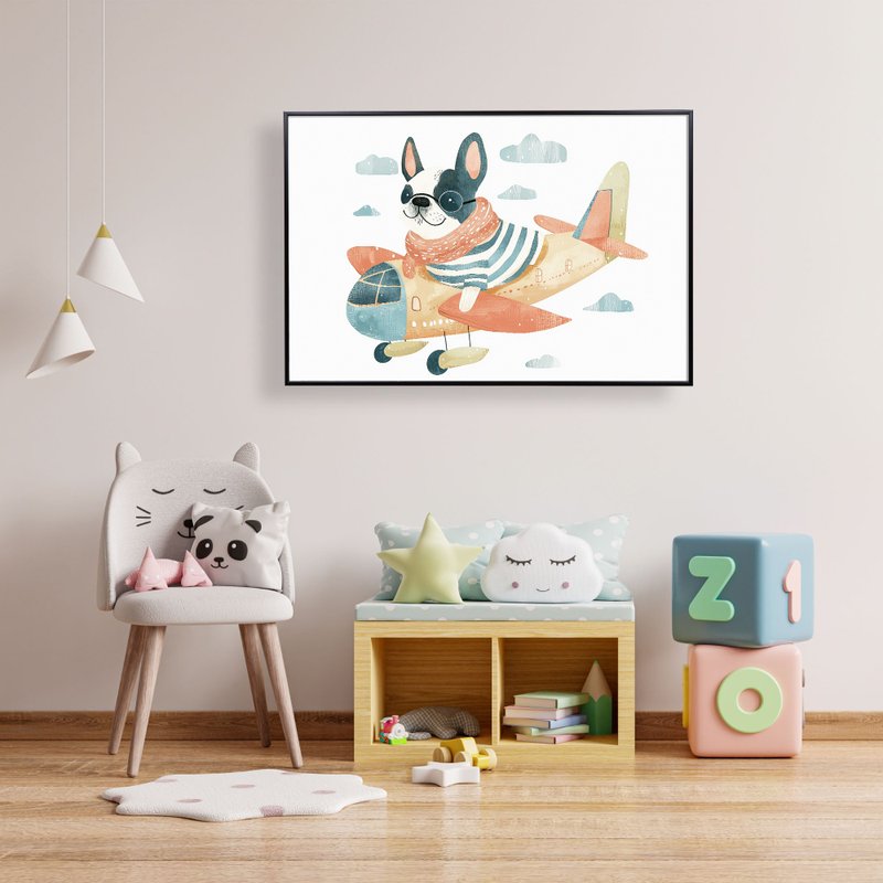 Flying Dream Hanging Picture - Children's Room Dream Illustration Black and White Frameless Picture Customized in Various Sizes - Posters - Other Materials 