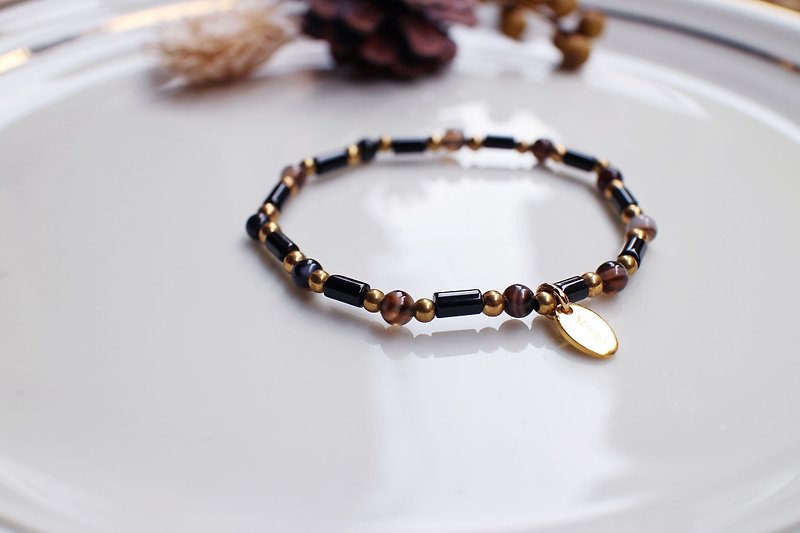 <Slow warm natural stone series>C1145 black agate bracelet - Bracelets - Gemstone 