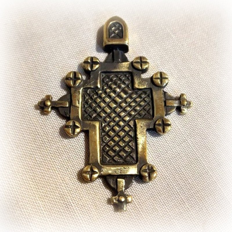Ethiopian coptic brass cross necklace pendant,Handmade Ethiopian Coptic cross - 吊飾/掛飾 - 銅/黃銅 金色