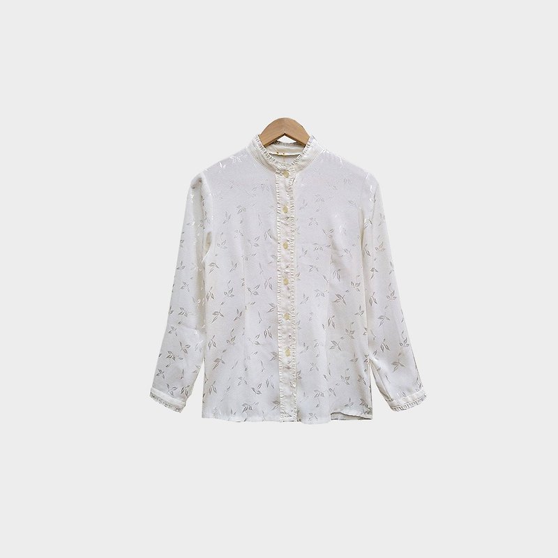 ヴィンテージ織り花のシャツ044 - シャツ・ブラウス - ポリエステル ホワイト