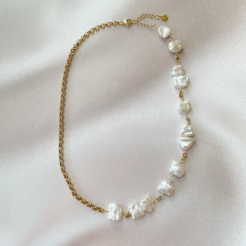Baroque pearl chain necklace - ネックレス - 真珠 ホワイト