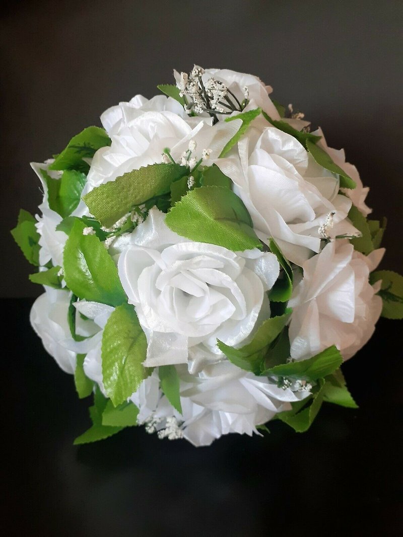 Faux flower ball for décor, Flower ball for wedding, White roses ball for decor