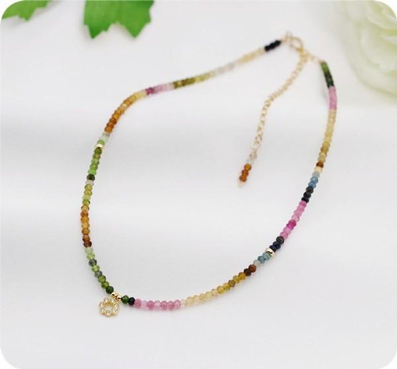 Colorful tourmaline choker necklace October birthstone flower type