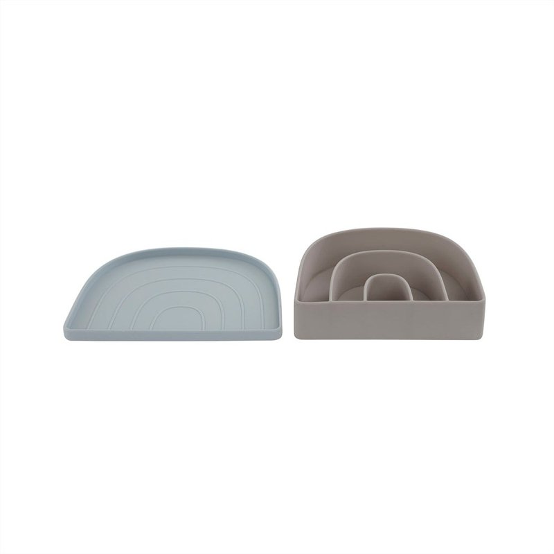 OYOY  彩虹矽膠兒童碗盤組  / 格雷藍天 (2入組) - 寶寶/兒童餐具/餐盤 - 矽膠 