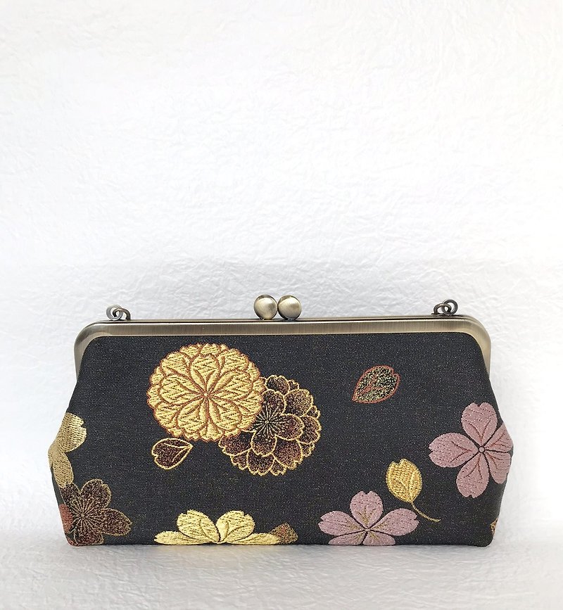 Sakura lacquer pattern Gamaguchi clutch bag