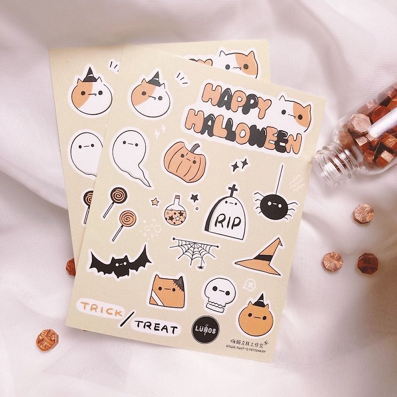 Meow's Halloween cut-type waterproof stickers - Stickers - Paper Orange