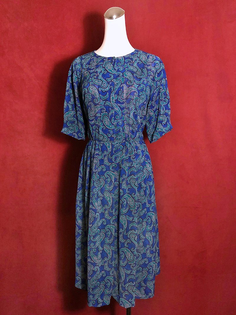 Totem blue short-sleeved vintage dress / brought back to VINTAGE abroad