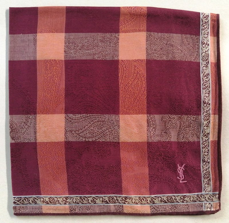 Yves Saint Laurent Vintage Handkerchief Pocket Square 19 x 19 inches - ผ้าเช็ดหน้า - ผ้าฝ้าย/ผ้าลินิน สีแดง