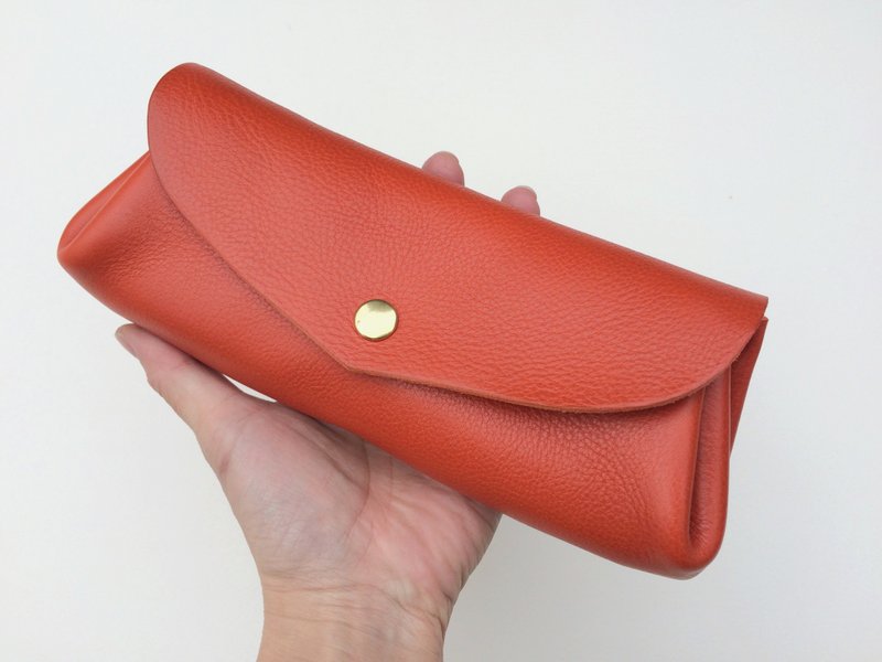 Italian leather Korokoro long wallet fave L Aranchia - กระเป๋าเครื่องสำอาง - หนังแท้ สีส้ม