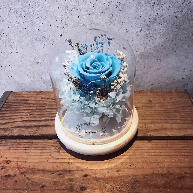 Preserved Flower Glass Cover Night Light-Blue Rose