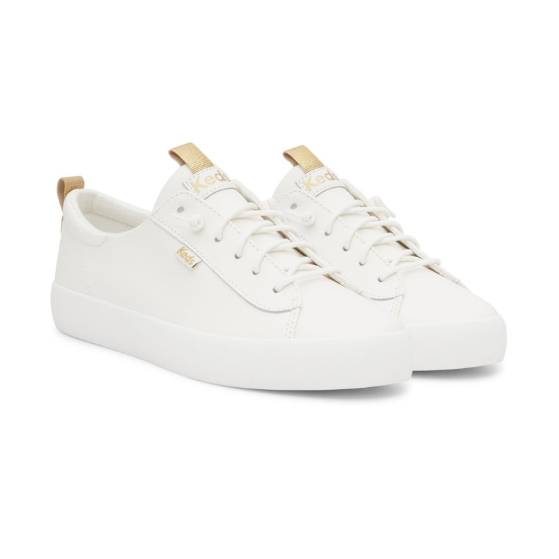 [Opening celebration] KEDS KICKBACK comfortable leather lazy outdoor casual white shoes WH68195 - รองเท้าลำลองผู้หญิง - หนังแท้ 