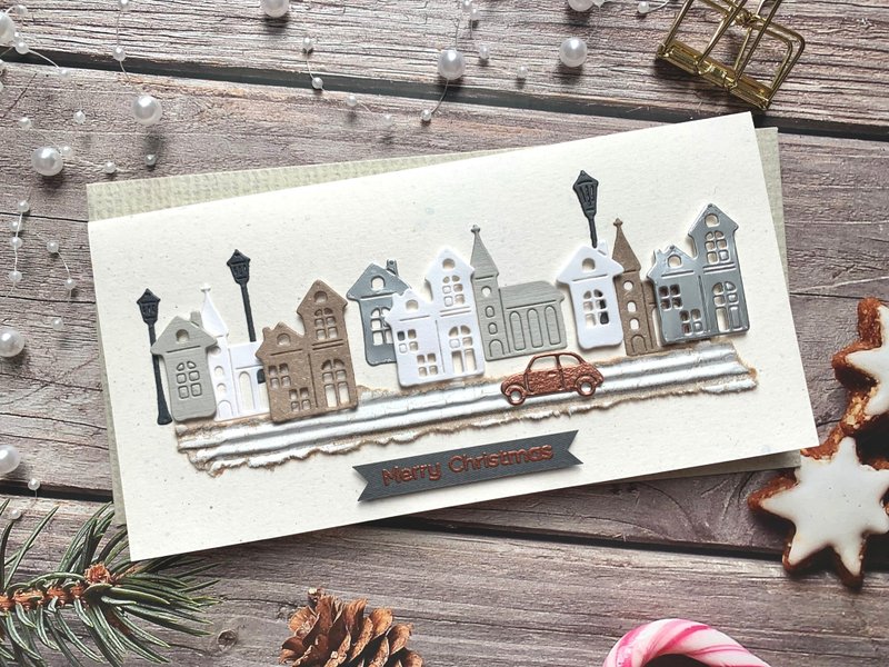聖誕卡片Christmas Card_灰銀房屋 - 卡片/明信片 - 紙 白色