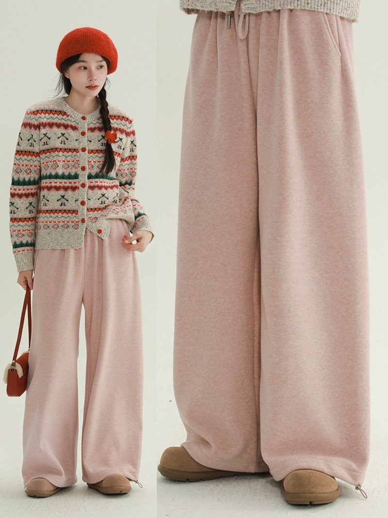 3 colors gray/pink/ Khaki plus velvet thickened straight casual pants autumn and winter casual simple straight trousers - Women's Pants - Other Man-Made Fibers Pink