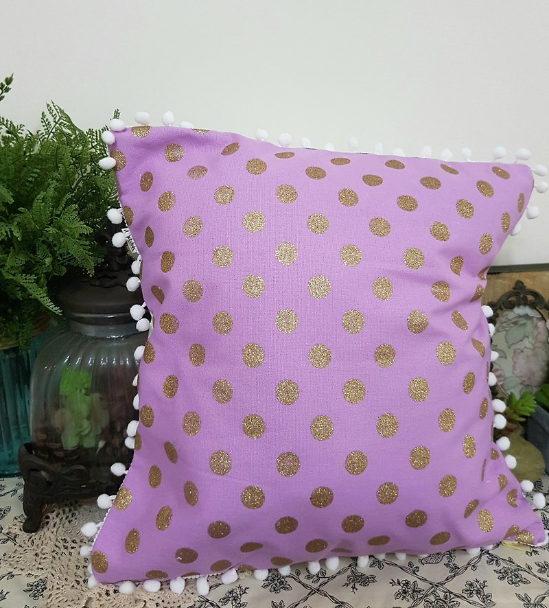 Nordic powder purple gold polka dot white hair ball pillow/pillow - Pillows & Cushions - Cotton & Hemp Purple