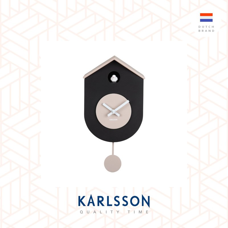荷蘭Karlsson, Grato Cuckoo 黑/暖灰色搖擺布谷鳥掛鐘(整點報時) - 時鐘/鬧鐘 - 塑膠 黑色