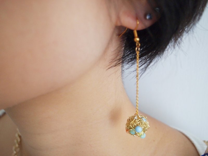 Japanese round wonderful hand woven Bronze wire with a simple golden color jelly Pearl Drop Earrings