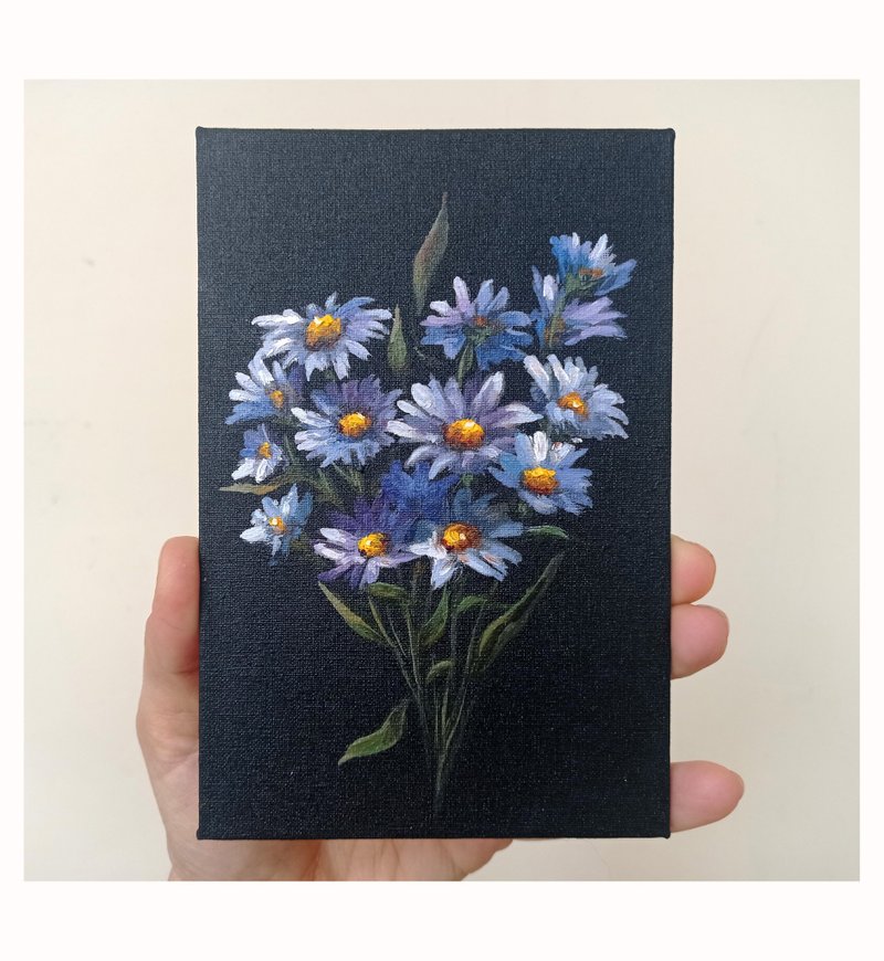 Daisy Painting, Original Art, Handmade Painting, Flower Wall Art, Small Painting - 海報/掛畫/掛布 - 其他材質 紫色