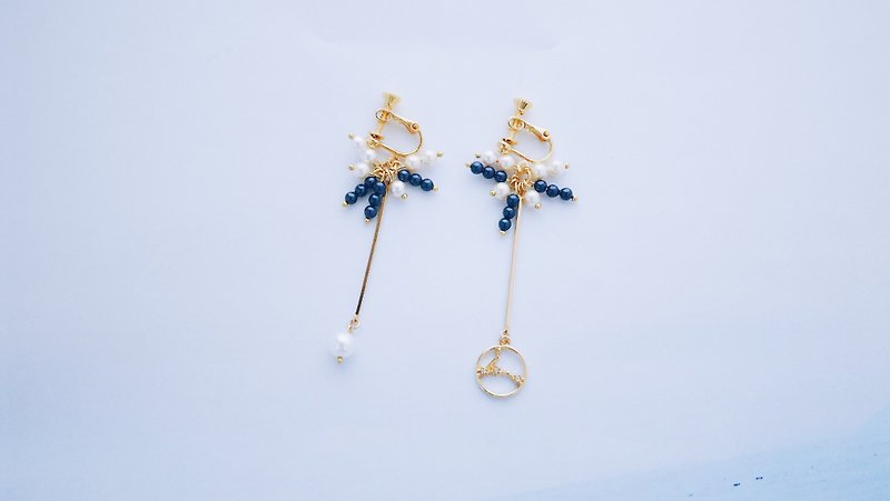 浩瀚-耳環--水晶珍珠十二星座垂墜耳環 - 耳環/耳夾 - 其他金屬 藍色