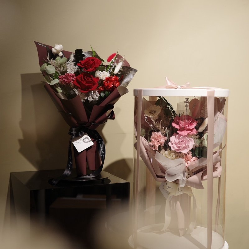 【遇見恆久】 紅粉戀曲永生玫瑰花束 情人節花束 含盒 共2款 - 乾燥花/永生花 - 植物．花 