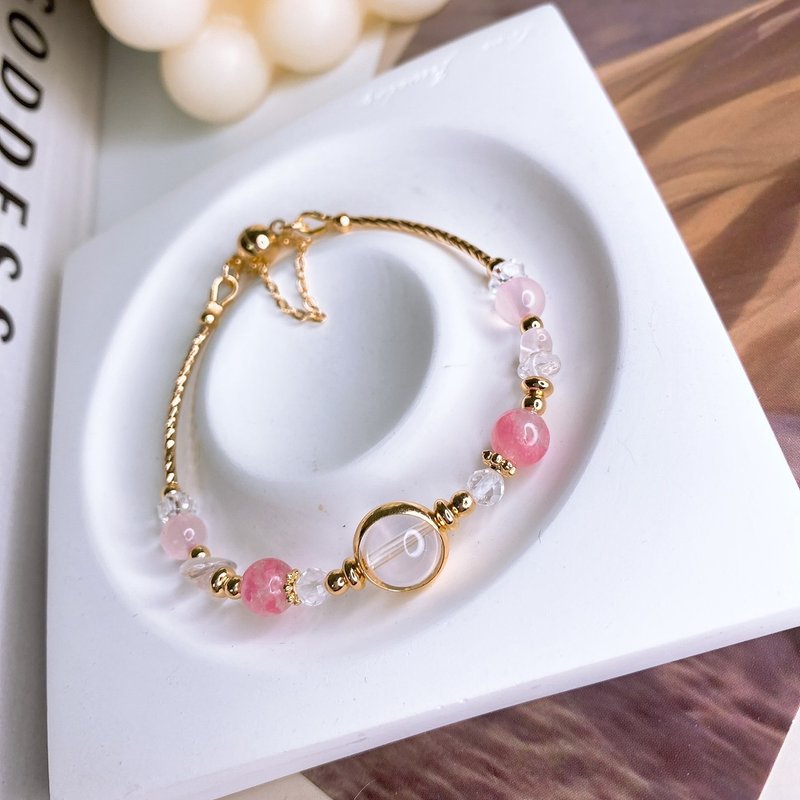 綻露 星光粉晶 櫻花雨 白水晶 磁鐵磁吸扣水晶手鍊 - 手鍊/手環 - 水晶 粉紅色