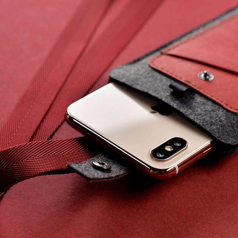 其他材質 手機殼/手機套 紅色 - 頸掛手機套/標準版(小)醇酒紅 iPhone 14/13/SE 3適用