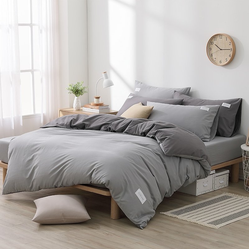 Pure color series-240 woven yarn combed cotton thin duvet cover bed package set (soft fog gray) - เครื่องนอน - ผ้าฝ้าย/ผ้าลินิน สีเทา