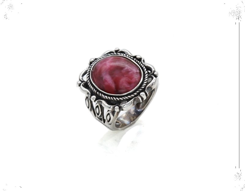 Silver Ring with Natural Jasper - 戒指 - 其他金屬 紅色