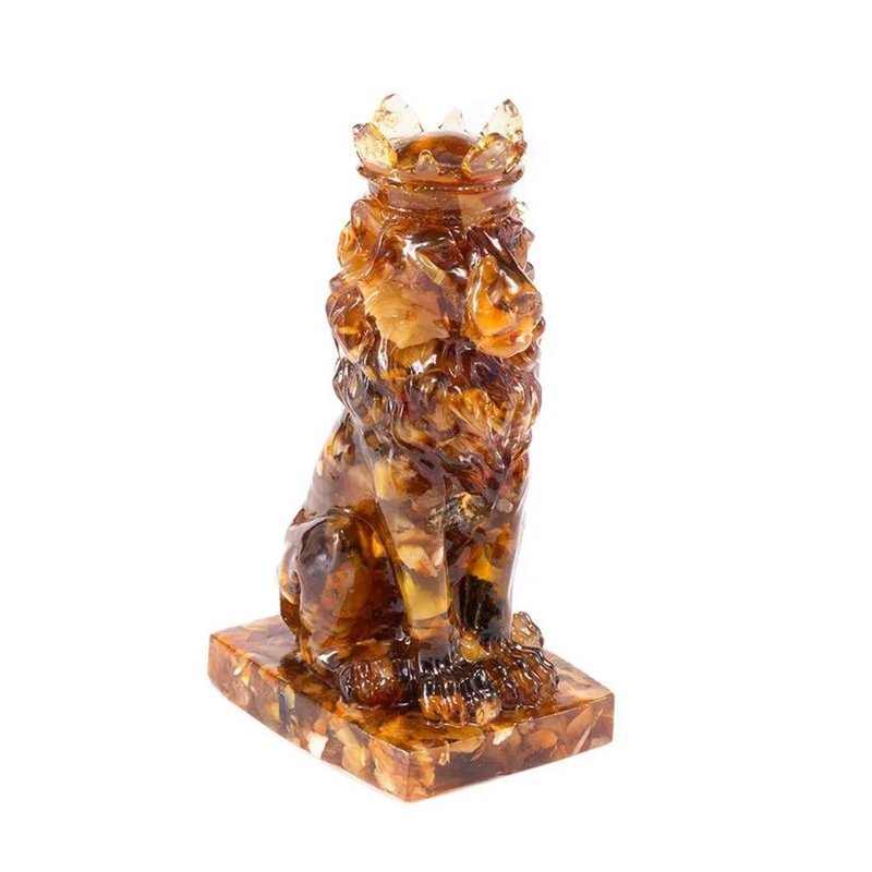 Large amber Figurine Lion King|Lion Art|Amber Souvenir Gift| Sculpture lion - Items for Display - Gemstone Brown