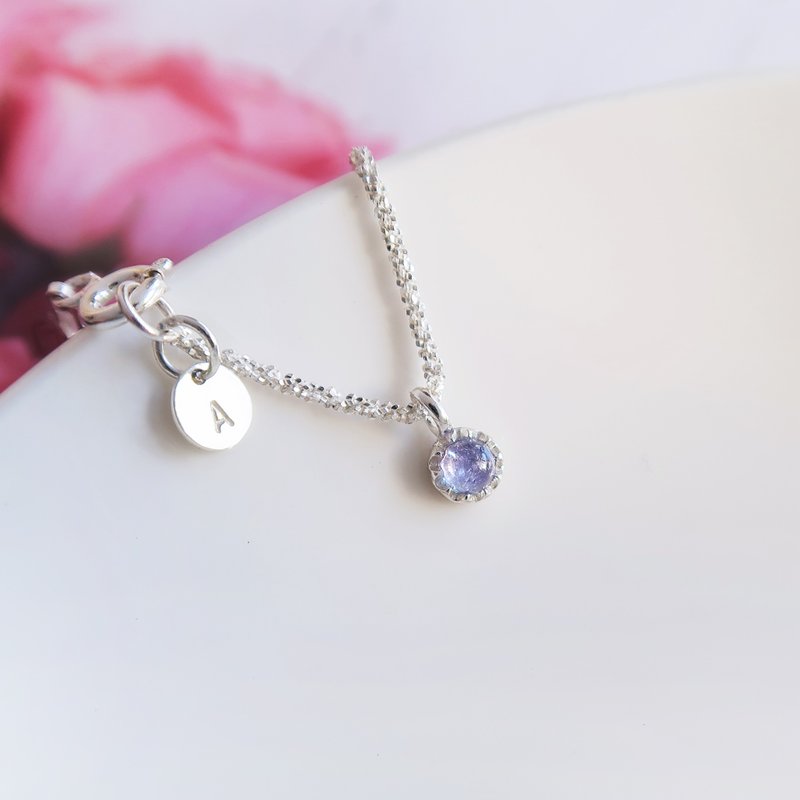 925純銀 小星光 坦桑石 客製化刻字 手鍊 免費送禮包裝 - 手鍊/手環 - 純銀 藍色