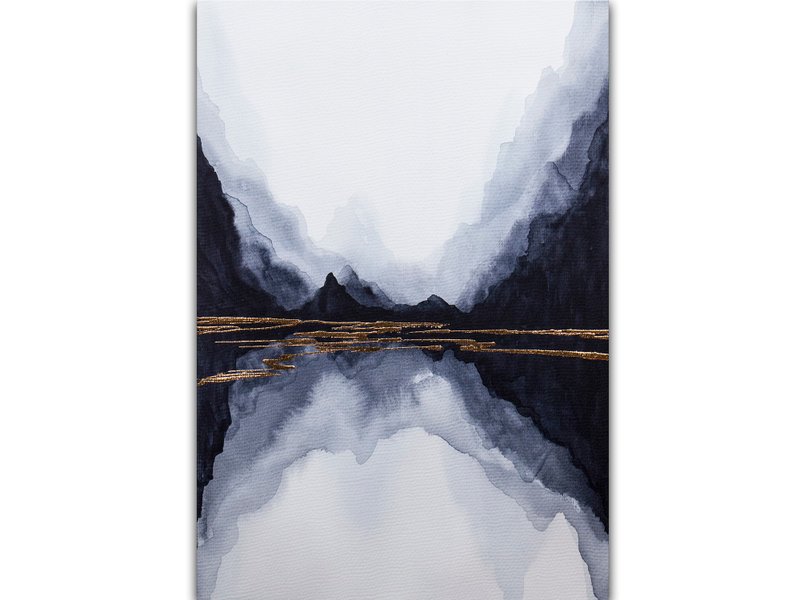 Black Mountain Art Abstract Watercolor Original Painting Abstract Landscape - 海報/掛畫/掛布 - 其他材質 黑色