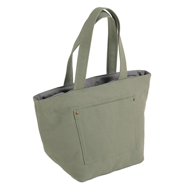 The last one - outer pocket tote bag - gray green - กระเป๋าถือ - ผ้าฝ้าย/ผ้าลินิน สีเขียว