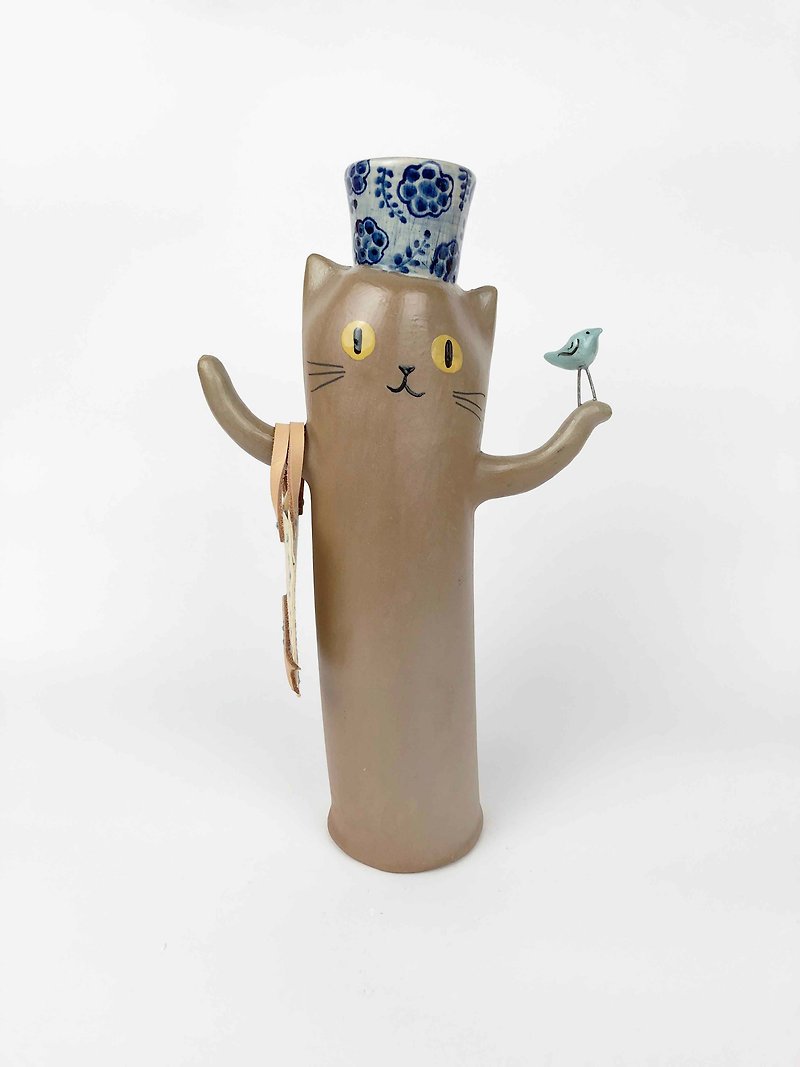 陶 花瓶/花器 多色 - Vilan by Familyclay 陶瓷棕貓花瓶大 0208BL-02