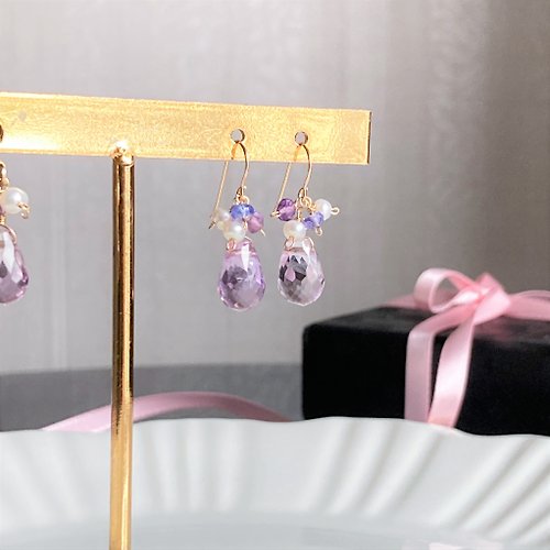 17select -Hina Jewelry- 14KGF 粉紅紫水晶 坦桑石 耳環 / 耳夾 / 二月誕生石