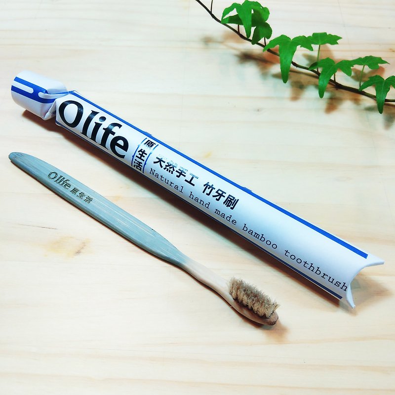 Olife original natural handmade bamboo toothbrush [Moderate soft white horse wool gradient] - Other - Bamboo Multicolor