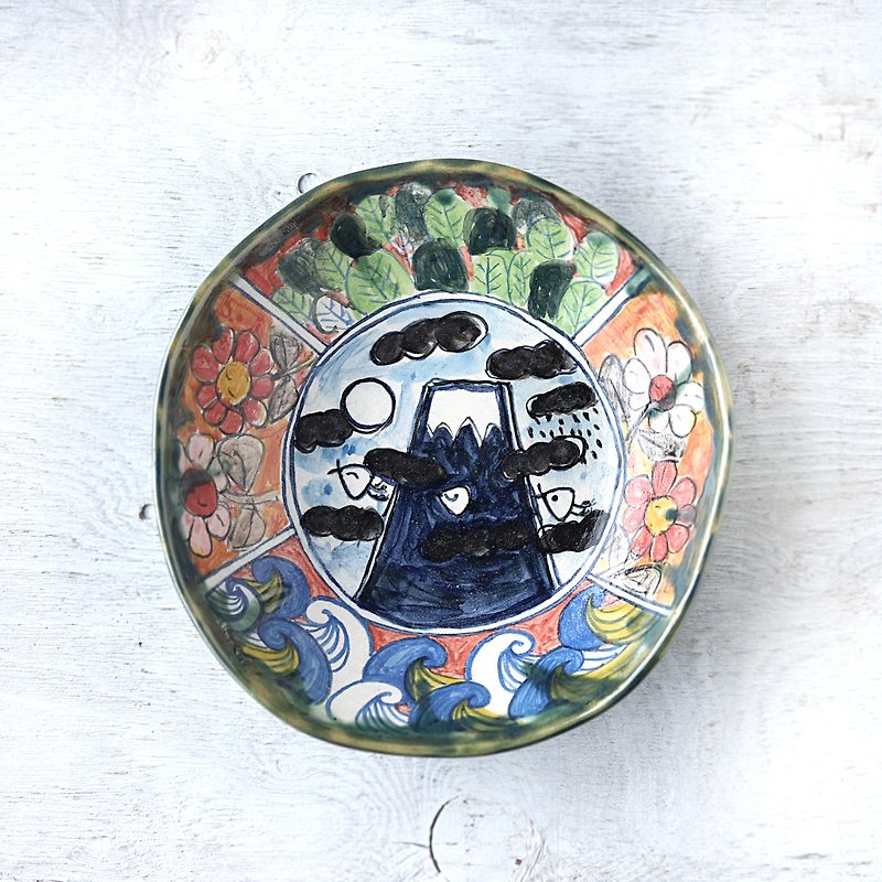 曼陀羅のような中心に富士山のbowl - 茶碗・ボウル - 陶器 ブルー