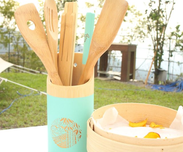 6pc Bamboo Kitchen Utensil Holder Set