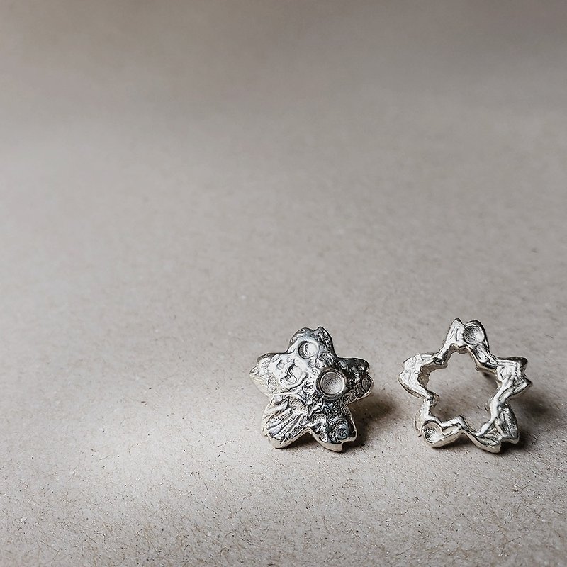 Planet meteorite-cherry blossom/ Silver earrings/ear needles - Earrings & Clip-ons - Sterling Silver Silver