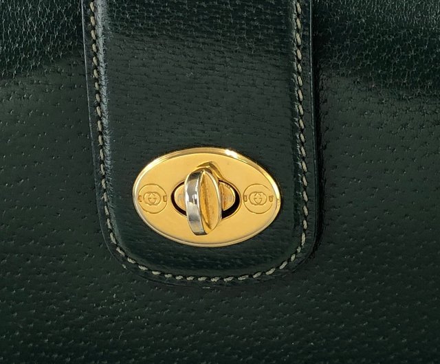 Gucciグッチ ダークグリーン ウール ハンドバッグ レザーのハンドル付き GUCCI グッチ バンブー ターンロック レザー ハンドバッグ