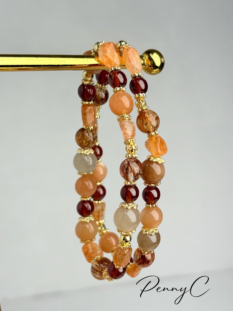 阿魯沙 金太陽 橙月光石 橙石榴石 黑金髮 招財避邪防小人 淨化磁 - 手鍊/手環 - 水晶 