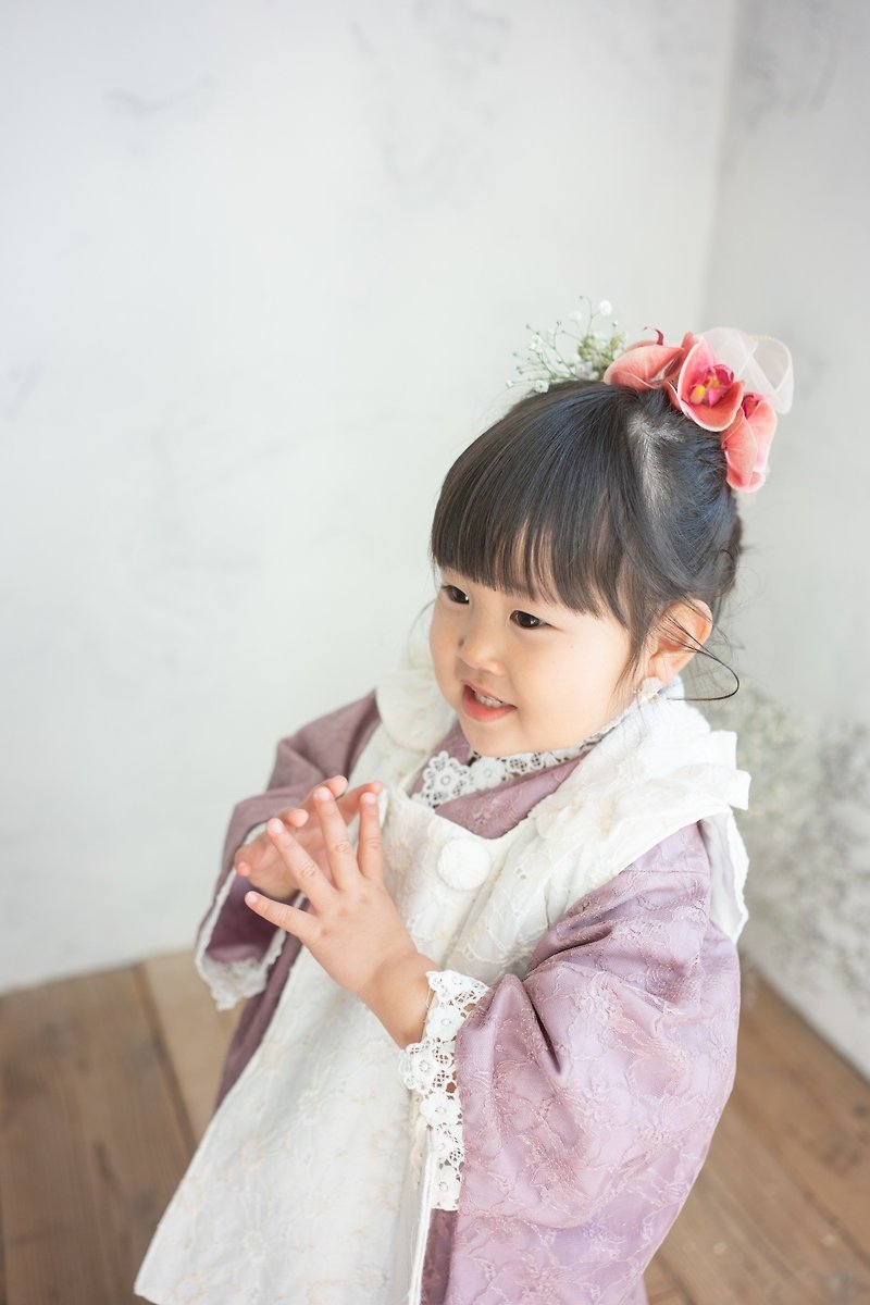 Kids Kimono Furisode Made in Japan Kids Kimono Yukata Pink Japanese Dress for Infants and Children Shichi-Go-San Yukata Lace Fabric - ชุดเด็ก - ผ้าฝ้าย/ผ้าลินิน สึชมพู
